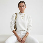 Genevieve Harding | White Ribbed Mock Neck Knit Sweater