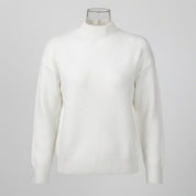 Genevieve Harding | White Ribbed Mock Neck Knit Sweater