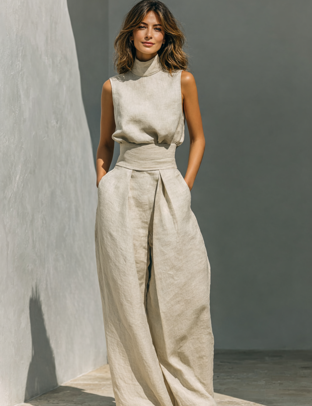 Genevieve Laurent | Elegant Linen Wide Leg Jumpsuit For Women