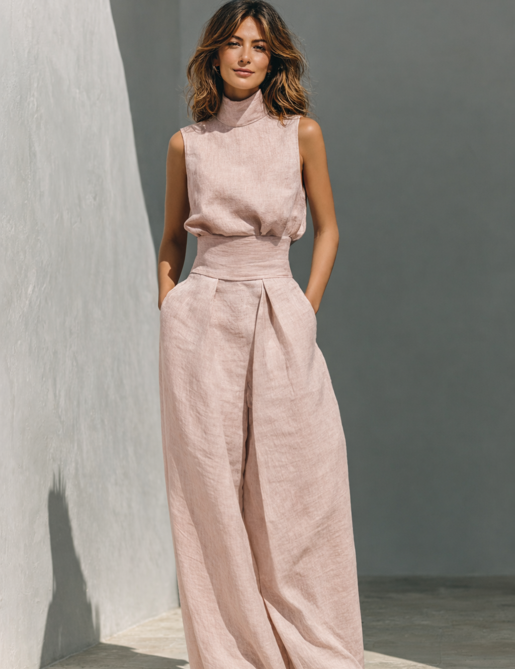 Genevieve Laurent | Elegant Linen Wide Leg Jumpsuit For Women