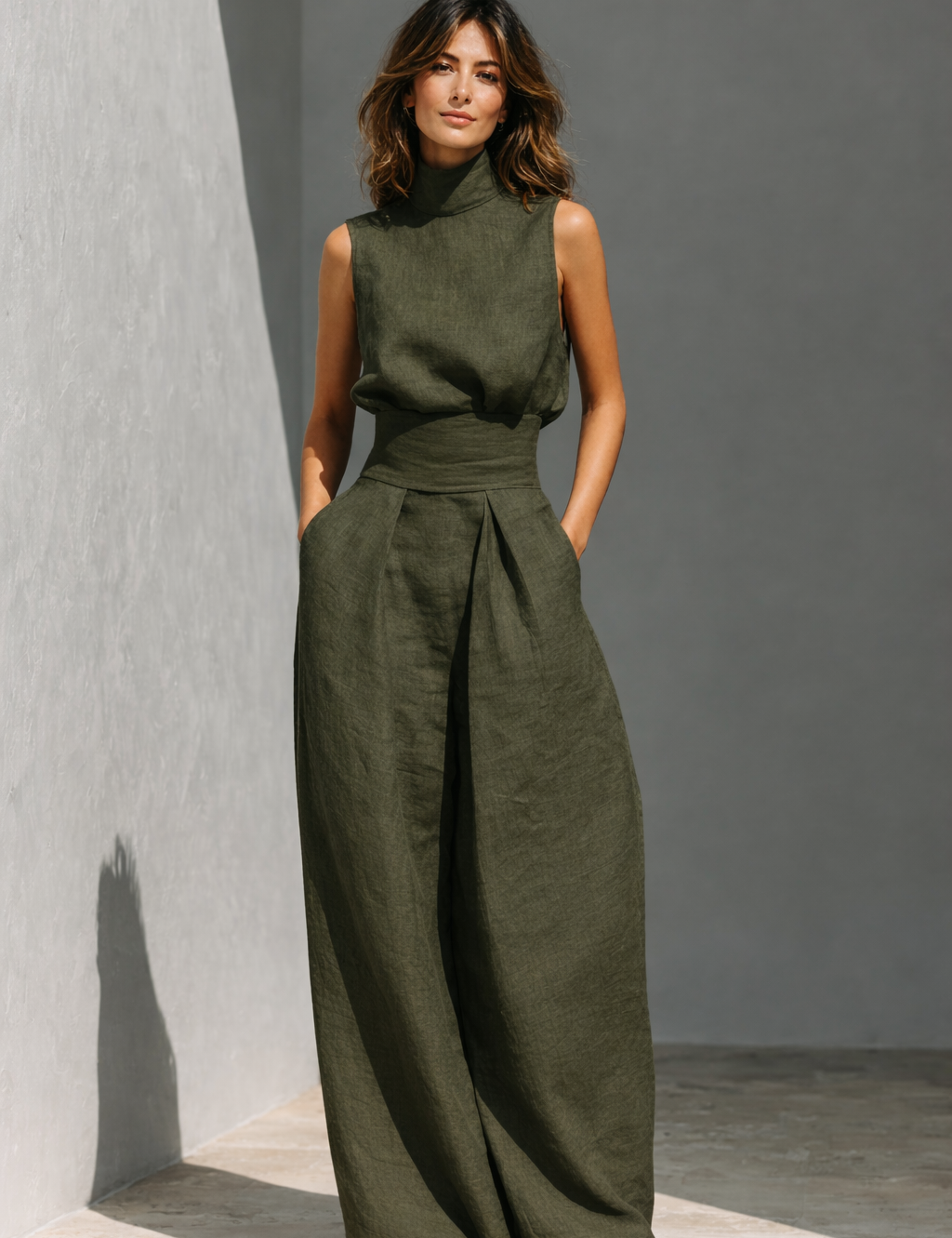 Genevieve Laurent | Elegant Linen Wide Leg Jumpsuit For Women