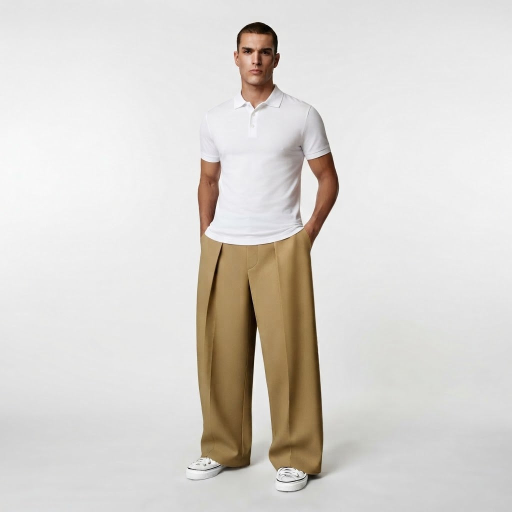 George Hill | Wide-Leg Pleated Trousers in Camel
