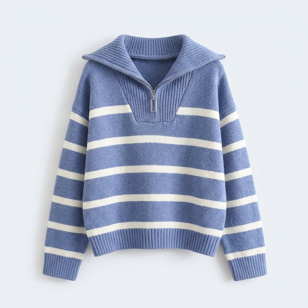 Georgina Baker | Oversized Striped Half-Zip Knit Sweater