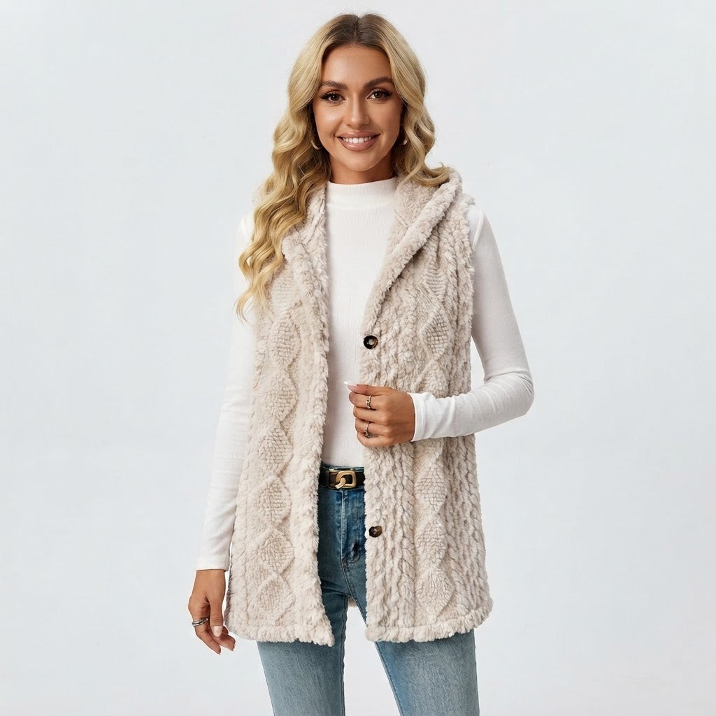 Georgina Wright | Hooded Faux Fur Sleeveless Vest Cardigan