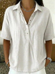 Vivienne Laurent | Linen Blend Button Blouse For Women