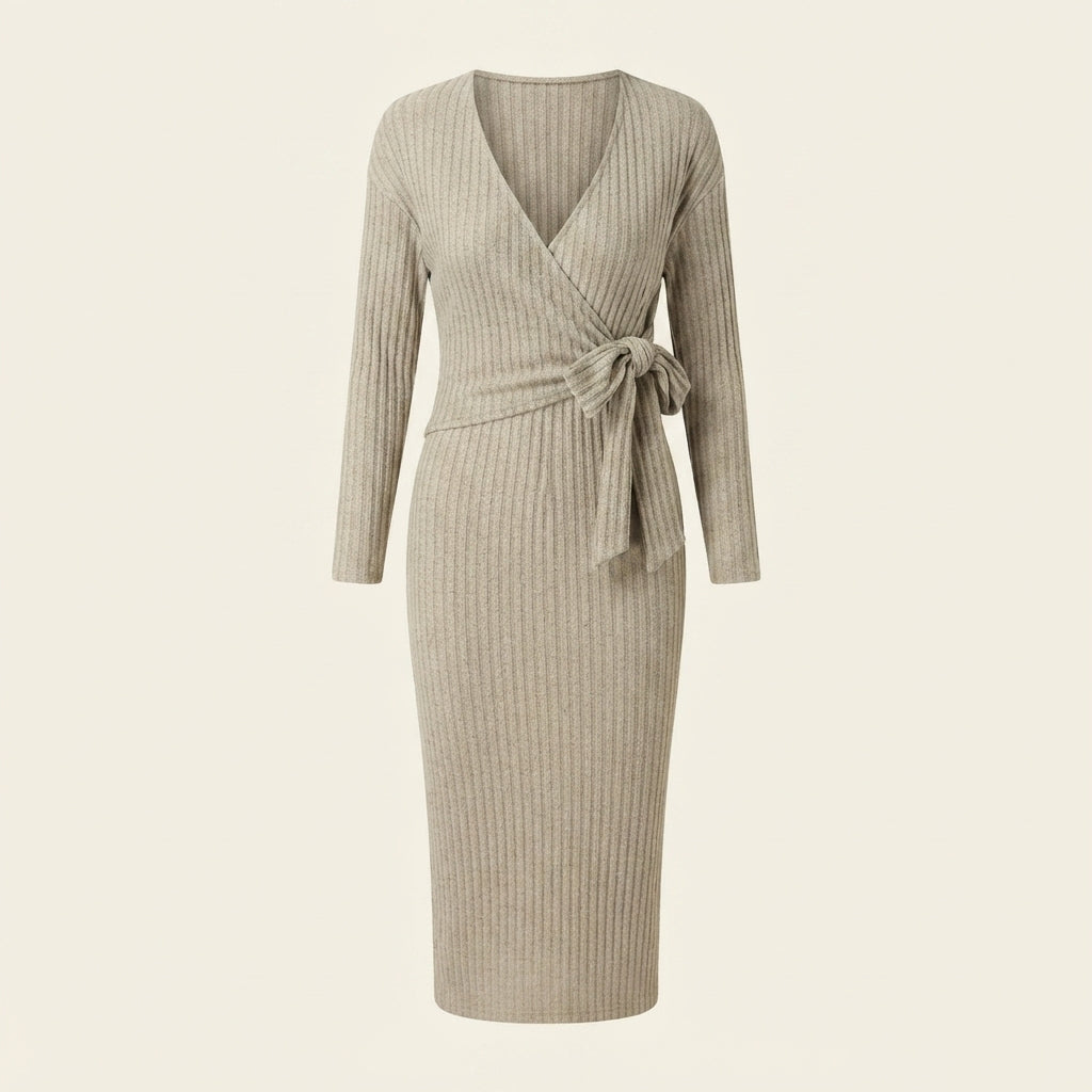 Grace Edwards | V-Neck Knit Wrap Midi Dress For Women