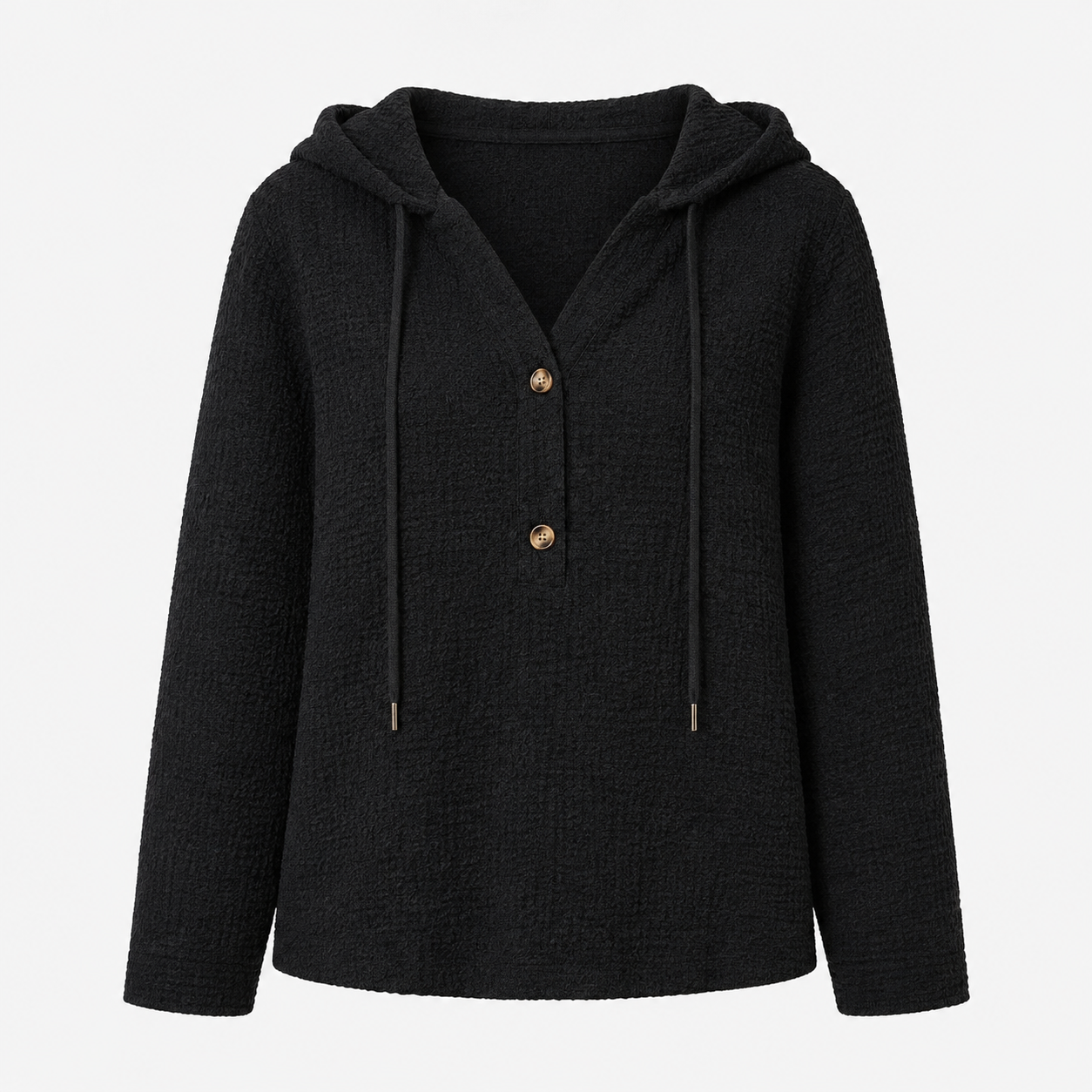 Grace Taylor | Hooded Buttoned Knit Sweatshirt