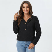 Grace Taylor | Hooded Buttoned Knit Sweatshirt