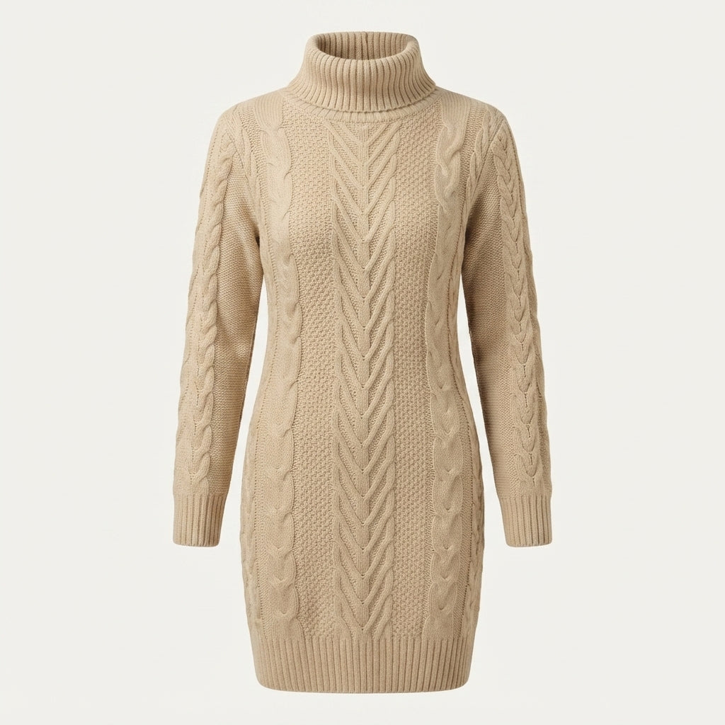 Grace Williams | Cable Knit Turtleneck Sweater Dress