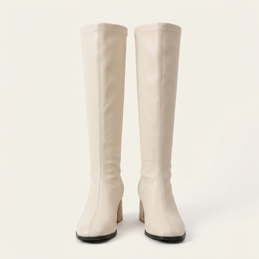 Harriet Cooper | Cream Knee-High Block Heel Boots