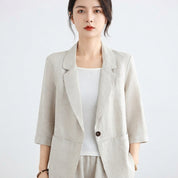 Harriet Morris | Cotton-Linen Three-Quarter Sleeve Blazer Jacket For Women