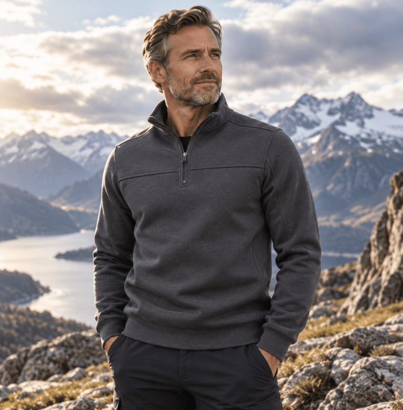 Miles Sinclair | Pull mélangé en coton à col zippé quart de zip