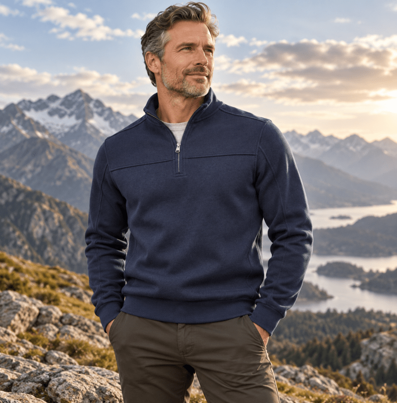Miles Sinclair | Pull mélangé en coton à col zippé quart de zip