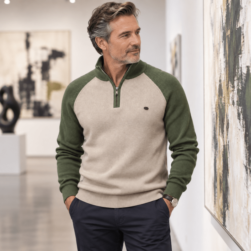 Percy Wainwright | Two-Tone Quarter-Zip Sweater For Men