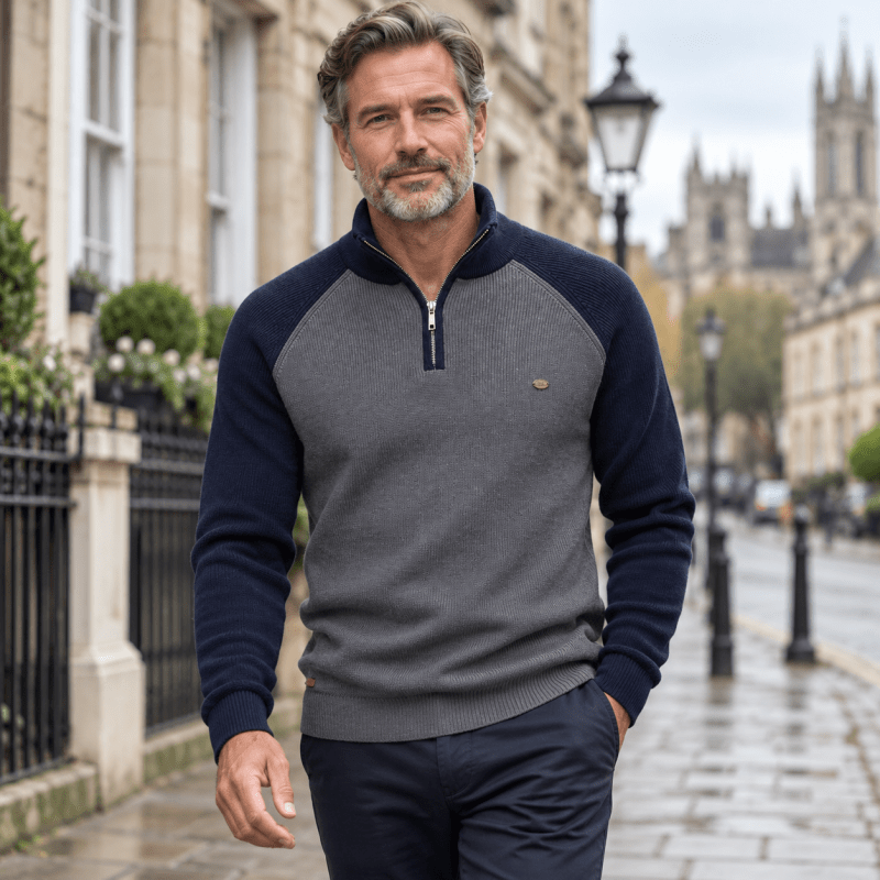 Percy Wainwright | Two-Tone Quarter-Zip Sweater For Men