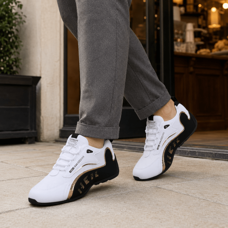 Jasper Coleman | White & Gold Performance Trainers For Men