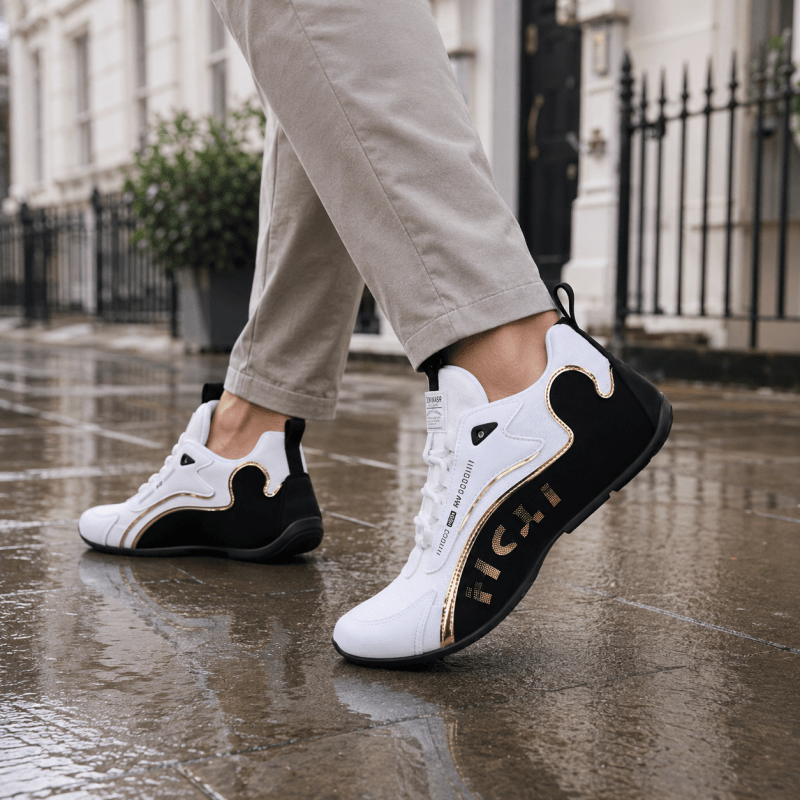 Jasper Coleman | White & Gold Performance Trainers For Men
