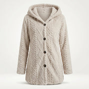 Henrietta Marsh | Manteau cardigan en teddy à capuche et boutonné