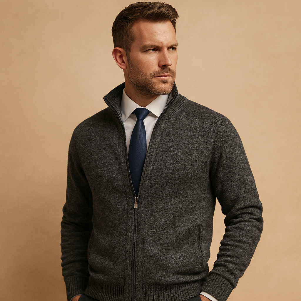 Emilio Castelverde | Beige Full-Zip Knit Cardigan for Men