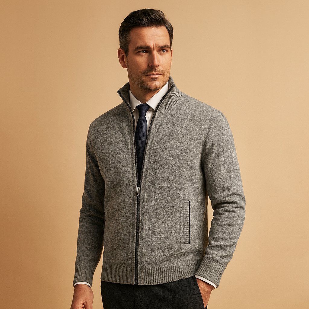 Emilio Castelverde | Beige Full-Zip Knit Cardigan for Men