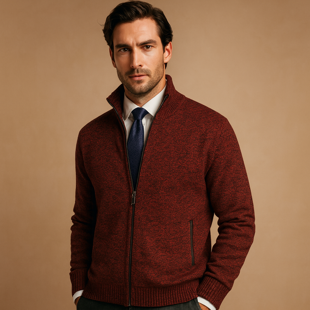 Emilio Castelverde | Beige Full-Zip Knit Cardigan for Men