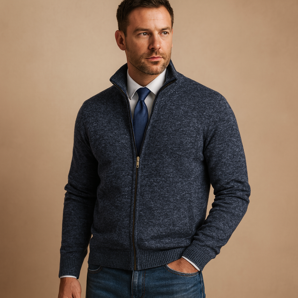 Emilio Castelverde | Beige Full-Zip Knit Cardigan for Men