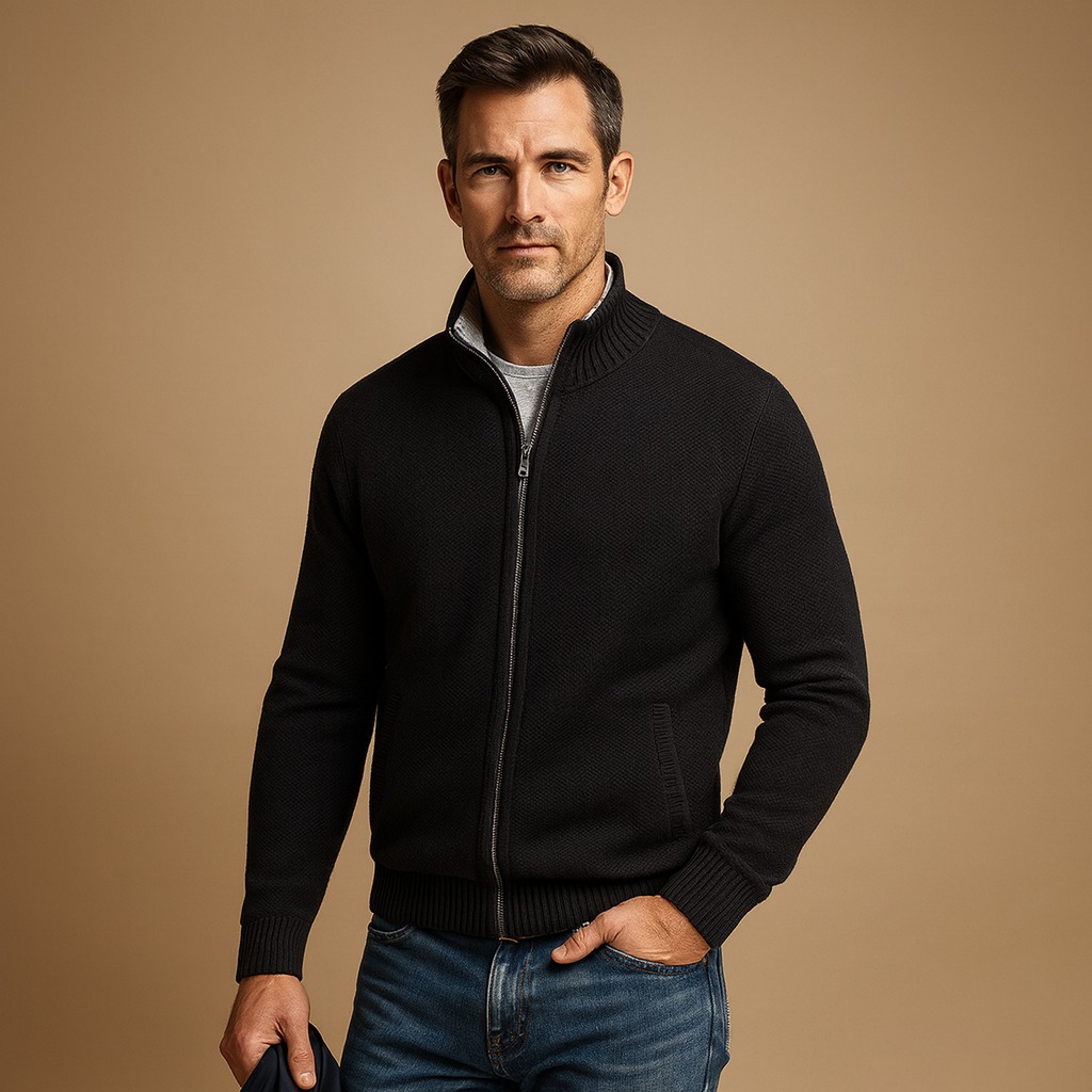 Emilio Castelverde | Beige Full-Zip Knit Cardigan for Men