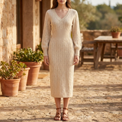 Arabella Whitfield | Cable Knit V-Neck Midi Dress