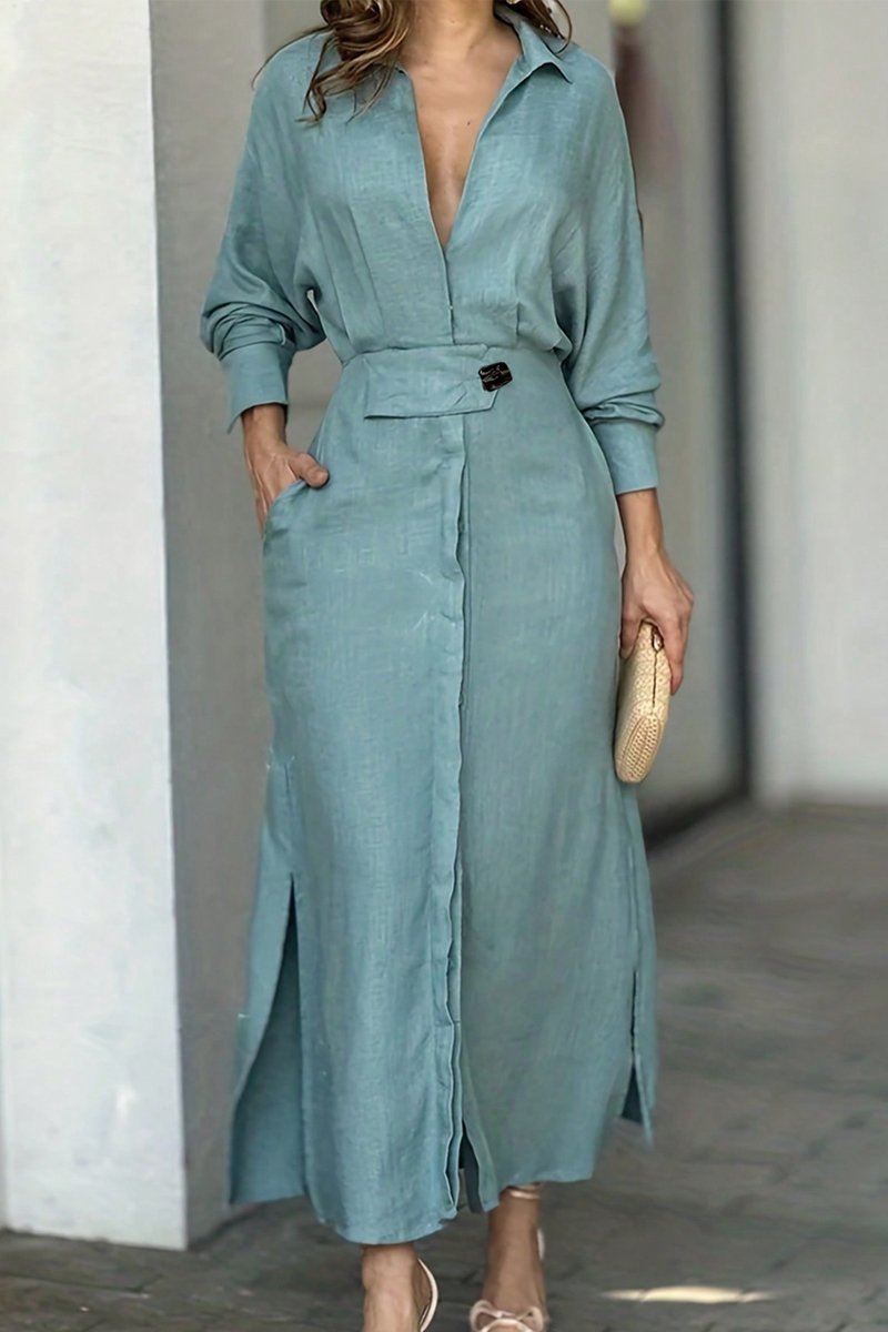 Vivienne Calderon | Linen Shirt Maxi Dress in Natural Beige
