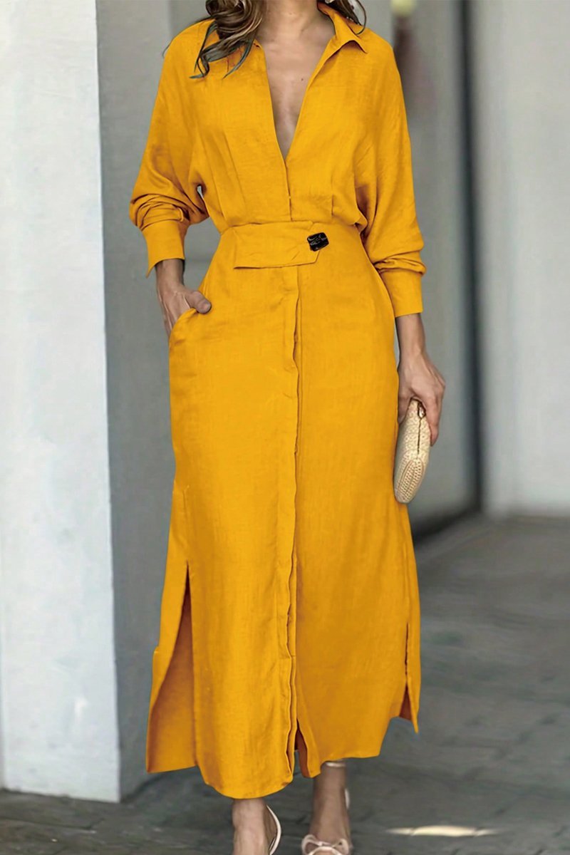 Vivienne Calderon | Linen Shirt Maxi Dress in Natural Beige