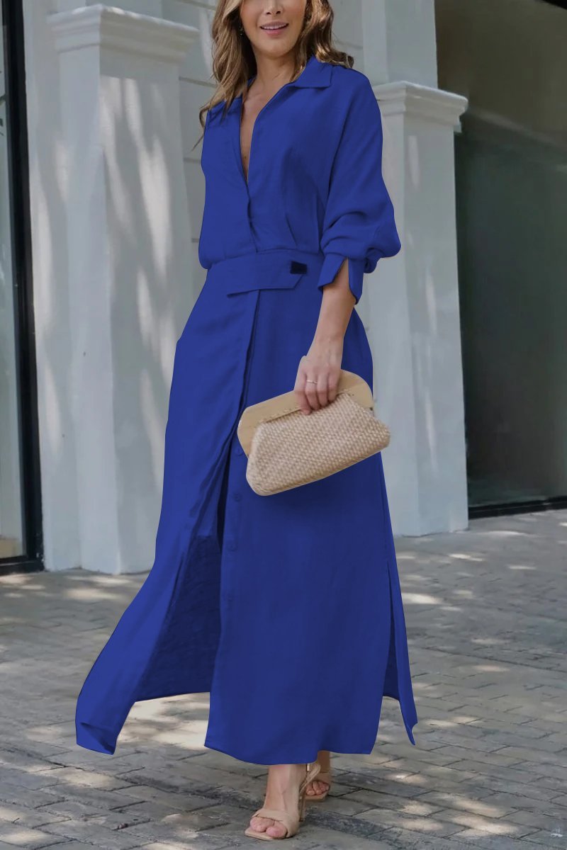 Vivienne Calderon | Linen Shirt Maxi Dress in Natural Beige