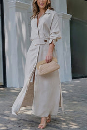 Vivienne Calderon | Linen Shirt Maxi Dress in Natural Beige