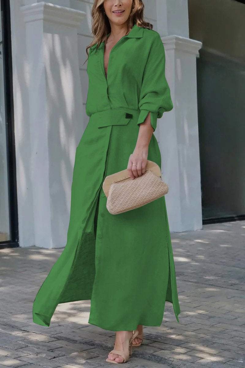 Vivienne Calderon | Linen Shirt Maxi Dress in Natural Beige