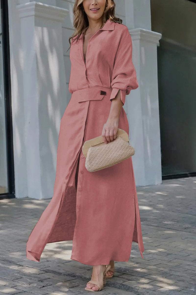 Vivienne Calderon | Linen Shirt Maxi Dress in Natural Beige