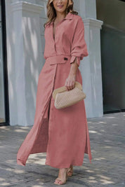 Vivienne Calderon | Linen Shirt Maxi Dress in Natural Beige