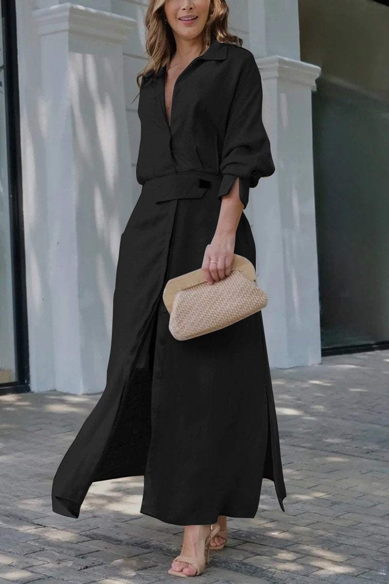 Vivienne Calderon | Linen Shirt Maxi Dress in Natural Beige