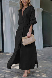Vivienne Calderon | Linen Shirt Maxi Dress in Natural Beige