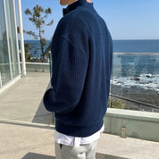 Harriet Woods | Navy Ribbed Half-Zip Knit Sweater