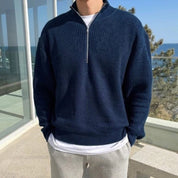 Harriet Woods | Navy Ribbed Half-Zip Knit Sweater