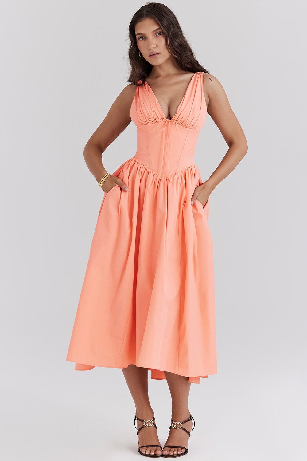 Lydia Campbell | Floral Midi Dress with Plunging V-Neck