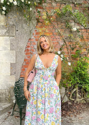 Lydia Campbell | Floral Midi Dress with Plunging V-Neck
