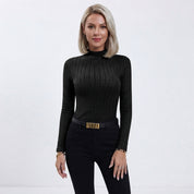 Isla Bennett | Ribbed Mock Neck Long Sleeve Knit Top