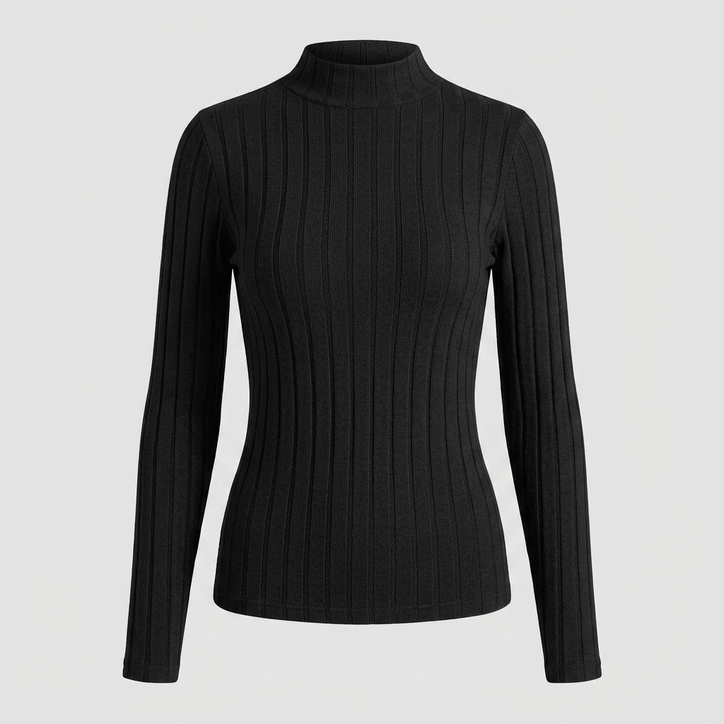 Isla Bennett | Ribbed Mock Neck Long Sleeve Knit Top