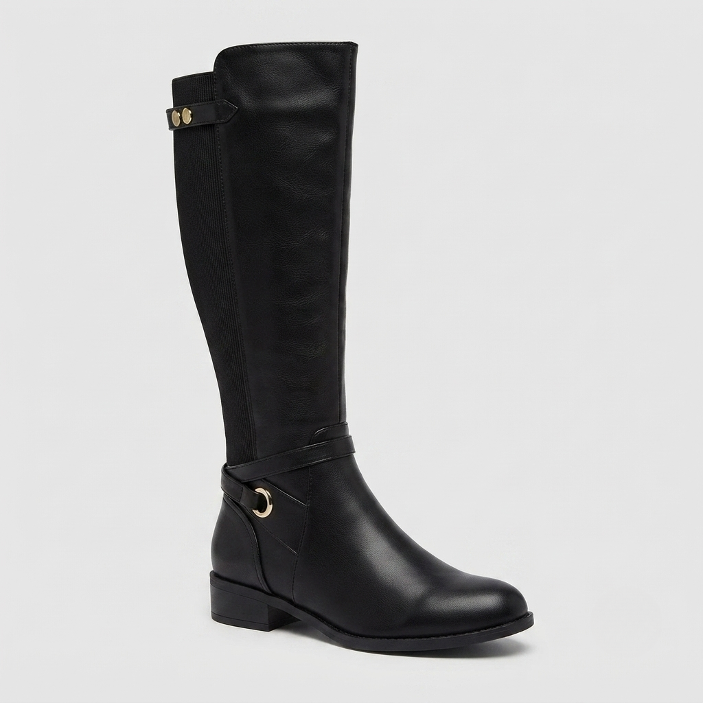 Genevieve Sutcliffe | Knee-High Riding Style Boots in Black Faux Leather