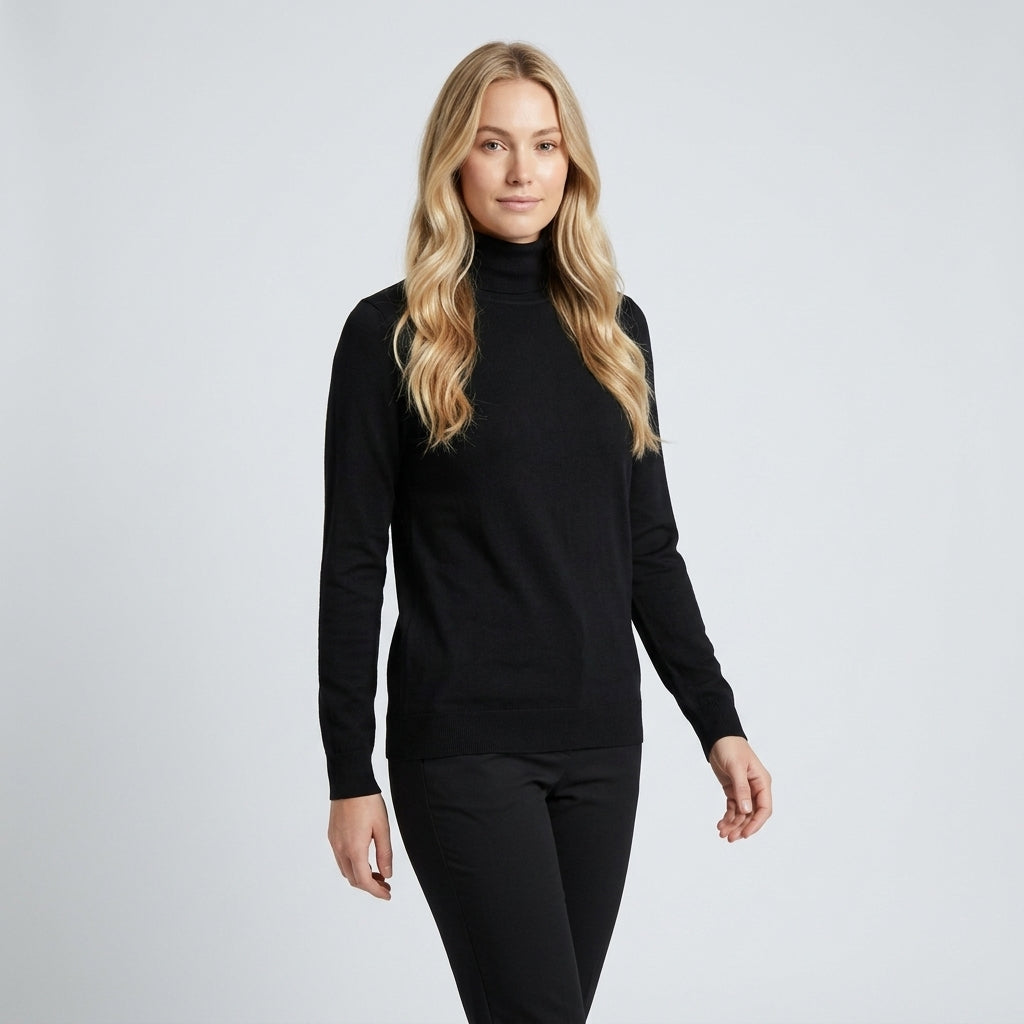 Isla Thompson | Fleece-Lined Turtleneck Long Sleeve Top - Black