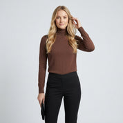 Isla Thompson | Fleece-Lined Turtleneck Long Sleeve Top - Dark Coffee