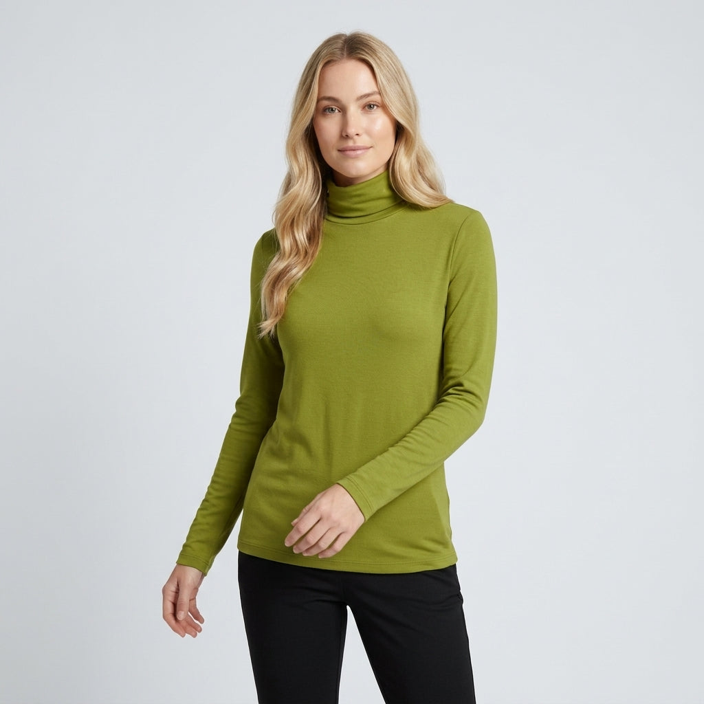 Isla Thompson | Fleece-Lined Turtleneck Long Sleeve Top - Green