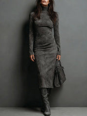 Victoria Williams | Suede High-Neck Midi Dress