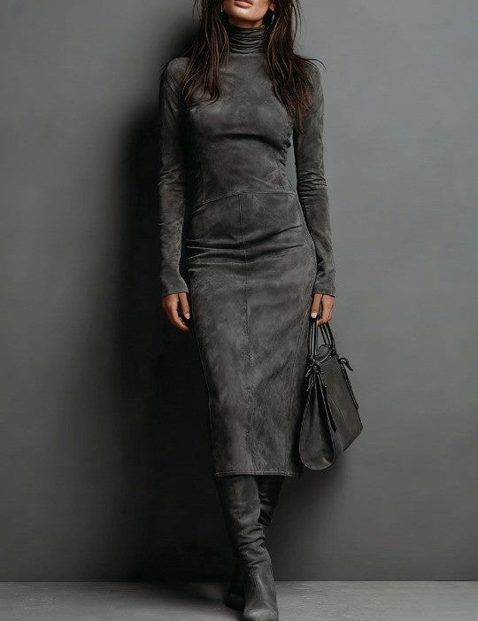 Victoria Williams | Suede High-Neck Midi Dress