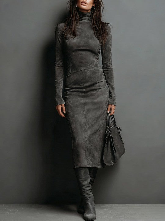 Victoria Williams | Suede High-Neck Midi Dress